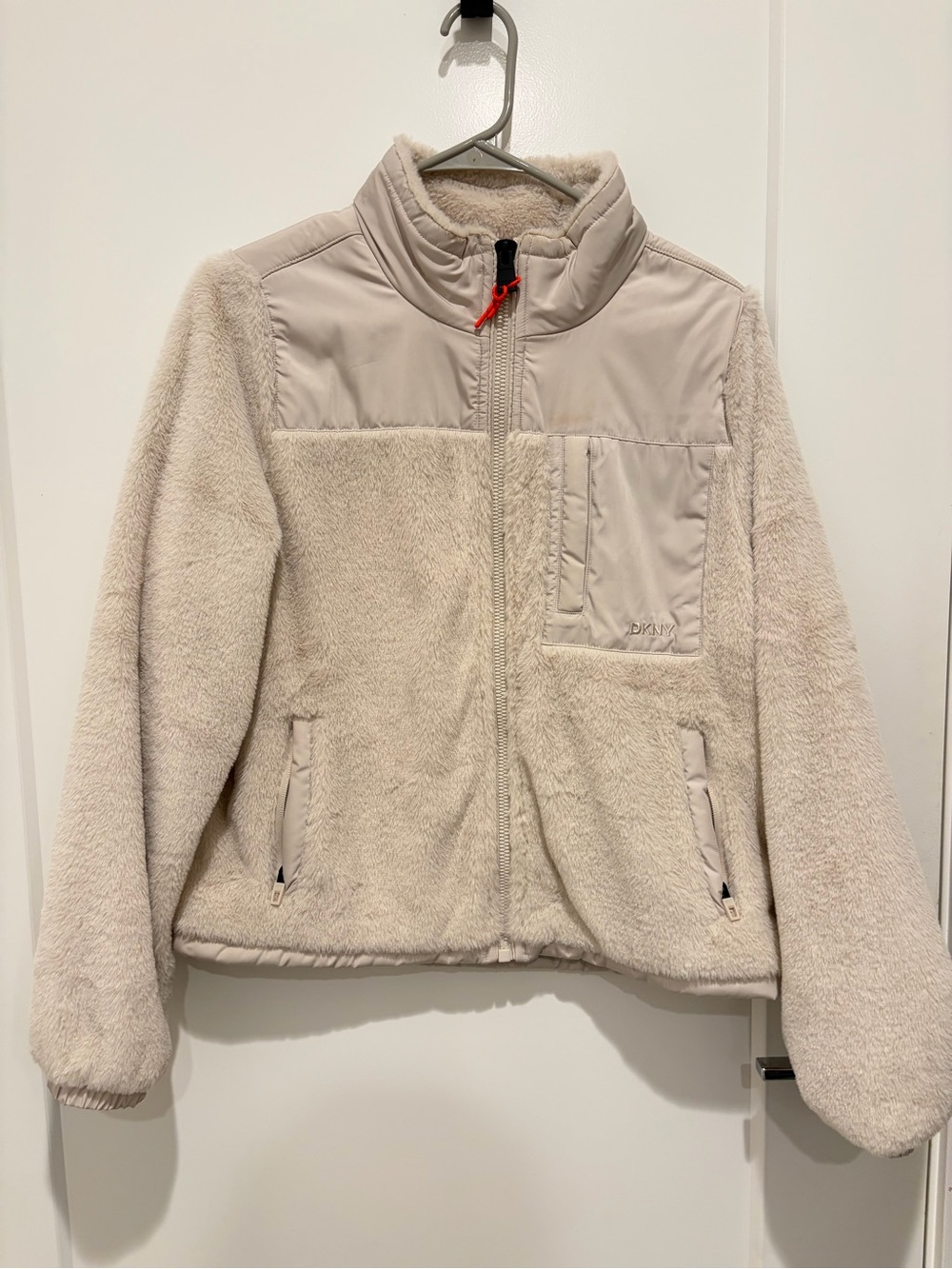DKNY Cream Teddy Sherpa Jacket with Chest Pocket